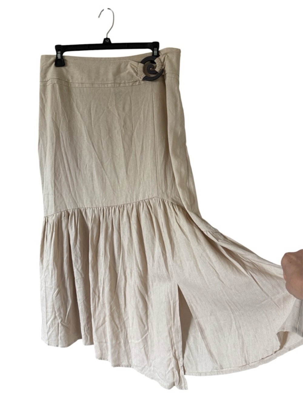 COURTENAY Cream Linen Blend Tiered Midi Skirt 12 Boho Neutral Cottagecore
